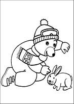 coloriage petit ours brun joue avec le lapin